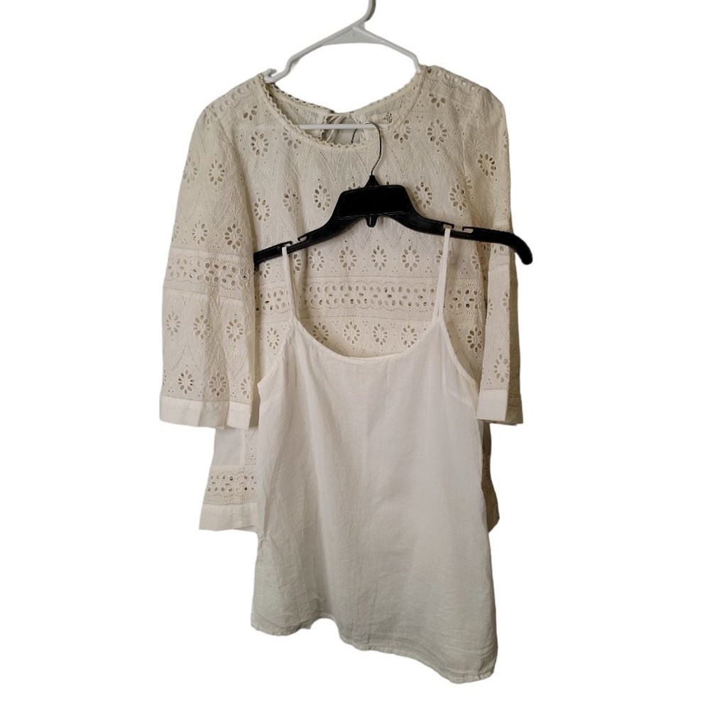 STELLA FOREST Medium Women's Top Floral Eyelet Cottagecore Shirt